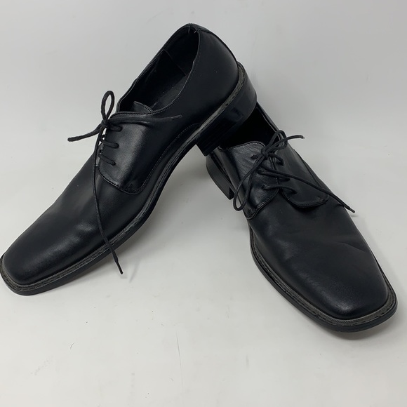 Perry Ellis Black Leather Modern Business Professional Formal Dress Oxfords 11.5 - Picture 1 of 6